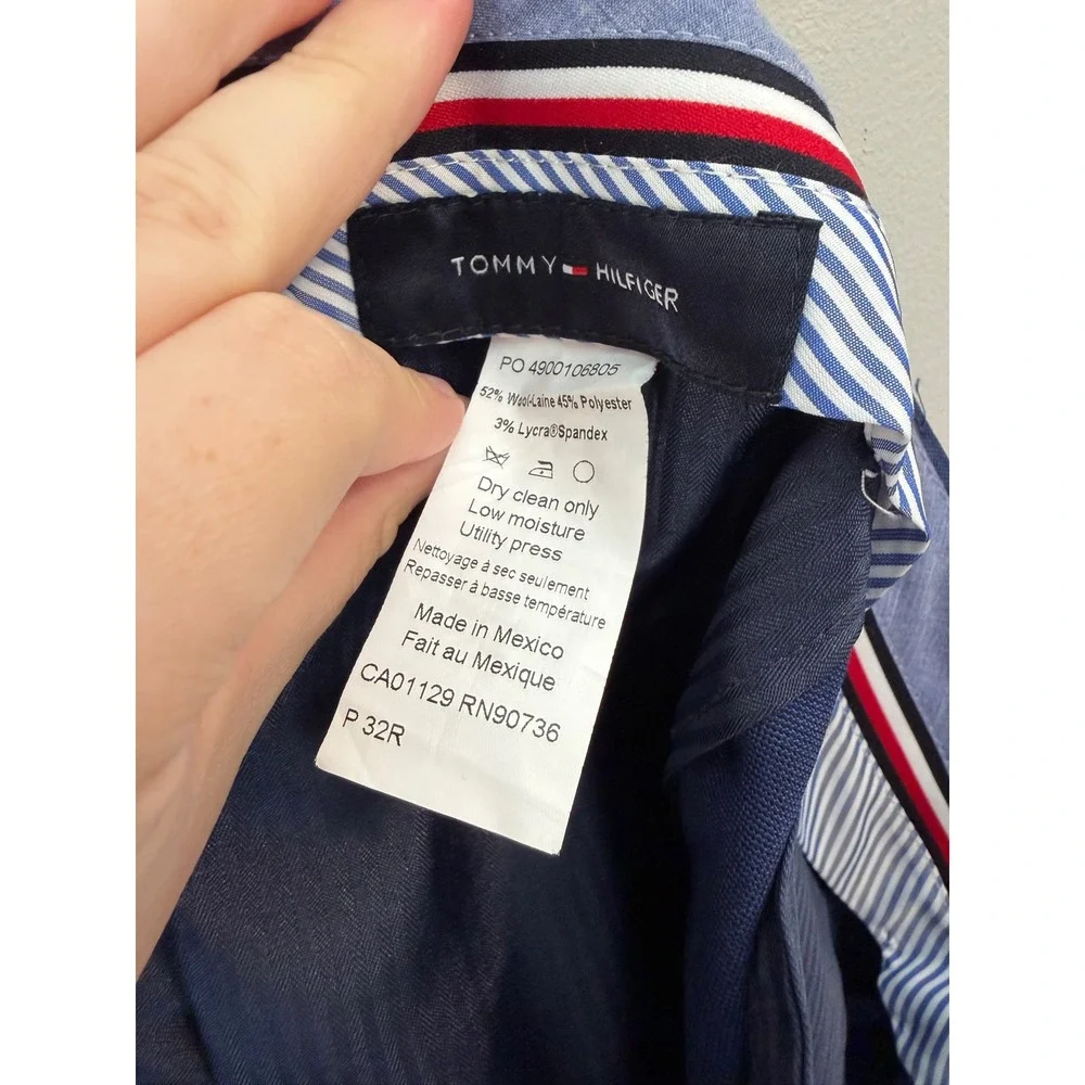 Tommy Hilfiger Mens Blue Wool Blend Flat Front Dress Pants 32R P32R